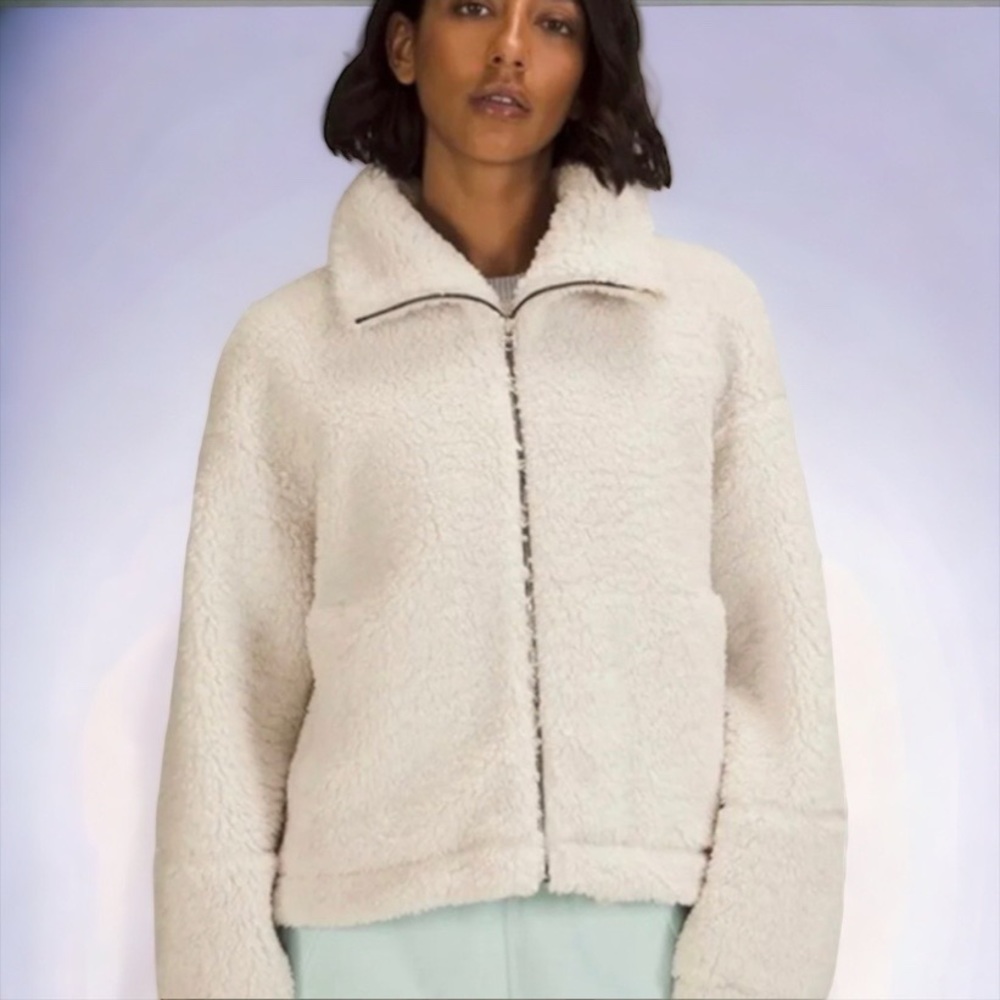 LULULEMON Textured Fleece Full Zip Jacket 6 White Opal